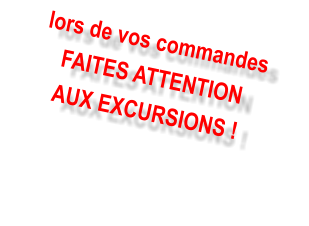 lors de vos commandes FAITES ATTENTION  AUX EXCURSIONS !
